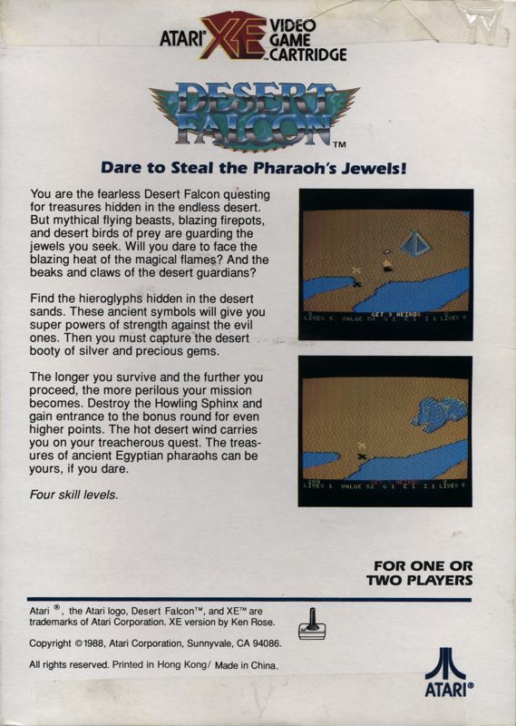 Back Cover for Desert Falcon (Atari 8-bit)