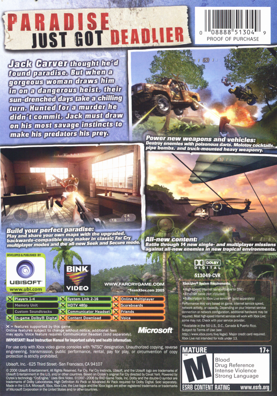 Back Cover for Far Cry: Instincts - Evolution (Xbox)