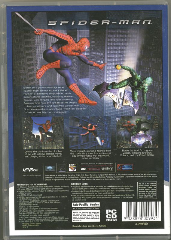 Back Cover for Spider-Man (Windows) (Activision Essential Collection)