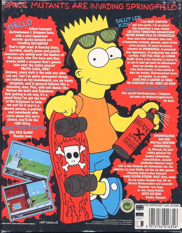 Back Cover for The Simpsons: Bart vs. the Space Mutants (Commodore 64)