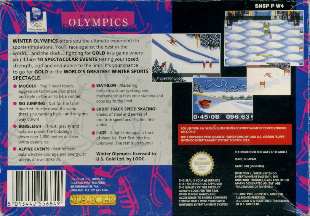 Back Cover for Winter Olympics: Lillehammer '94 (SNES)