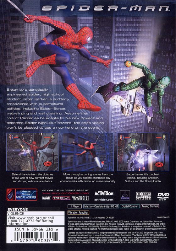 Back Cover for Spider-Man (PlayStation 2) (Greatest Hits)