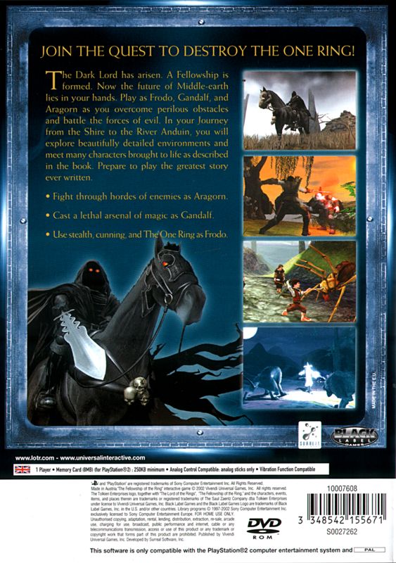 Back Cover for The Lord of the Rings: The Fellowship of the Ring (PlayStation 2)