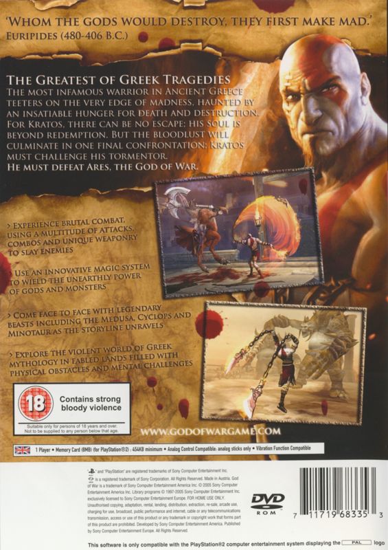 Back Cover for God of War (PlayStation 2)