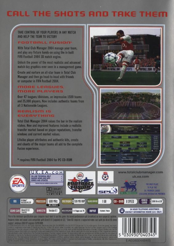 Back Cover for Total Club Manager 2004 (Windows) (EA Classics release)