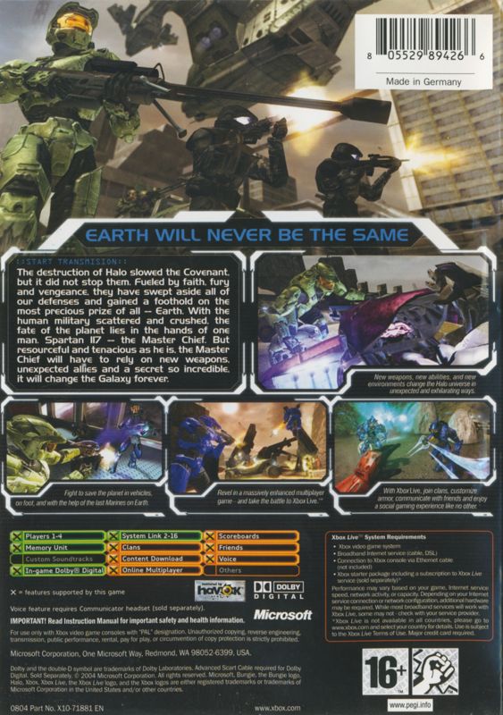 Back Cover for Halo 2 (Xbox)