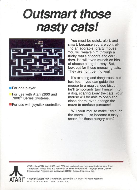 Back Cover for Mouse Trap (Atari 2600) (Atari release)