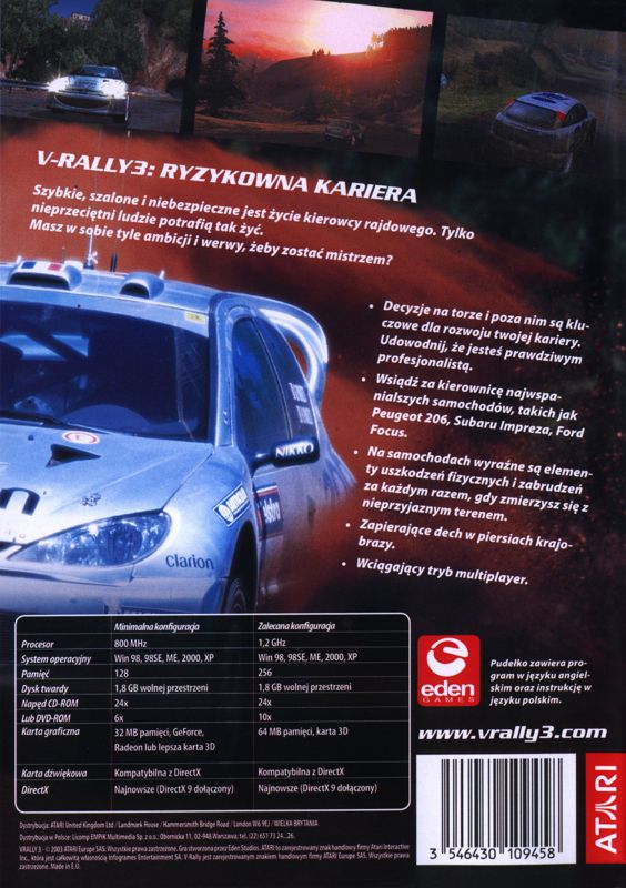 Back Cover for V-Rally 3 (Windows) (Best of Atari release)
