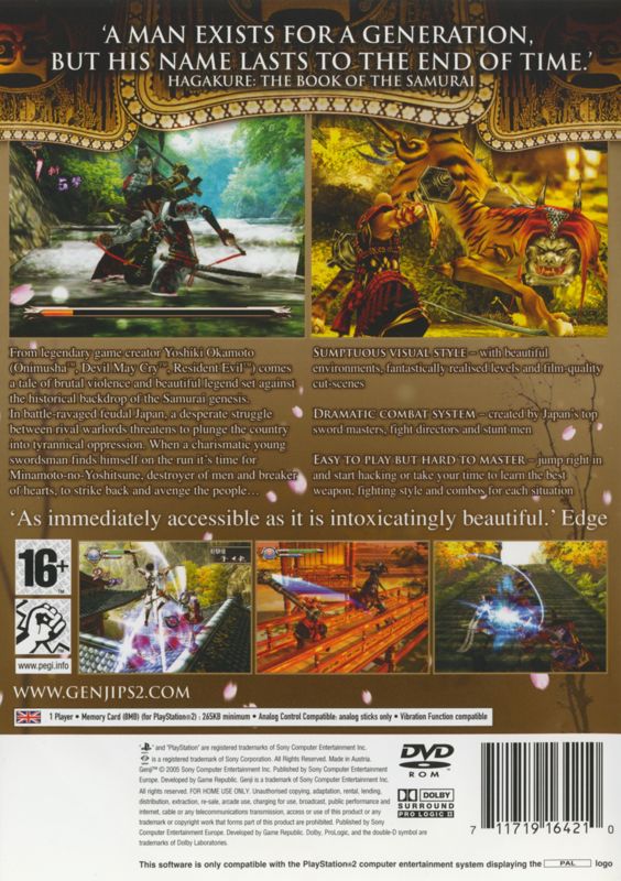 Back Cover for Genji: Dawn of the Samurai (PlayStation 2)