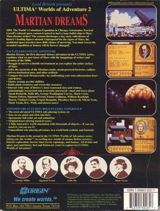 Back Cover for Ultima: Worlds of Adventure 2 - Martian Dreams (DOS) (GT Software Corp. Value release)