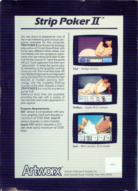 Back Cover for Strip Poker II (Amiga)