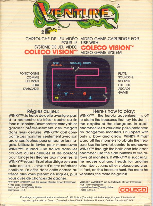 Back Cover for Venture (ColecoVision)