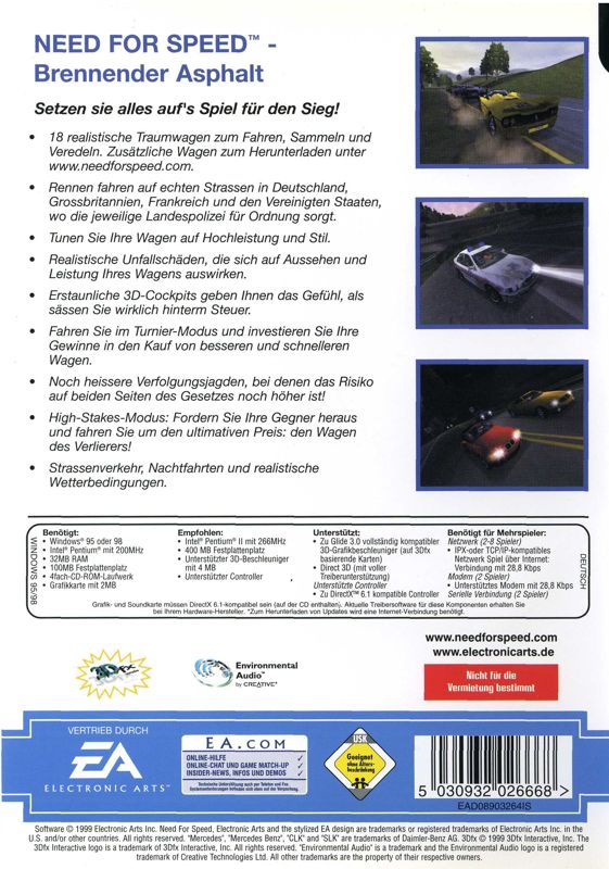 Back Cover for Need for Speed: High Stakes (Windows) (EA Classics release)