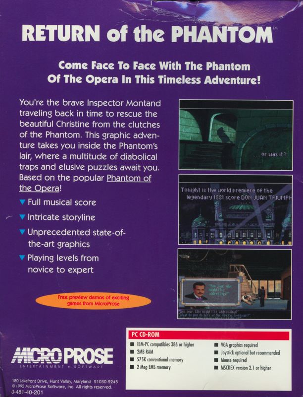 Back Cover for Return of the Phantom (DOS) (Players Choice release)
