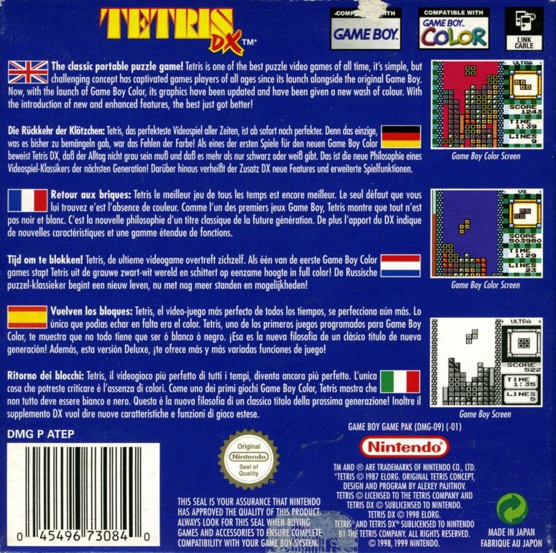 Back Cover for Tetris DX (Game Boy Color) (Re-release 1999 - (DMG-09) (-01))