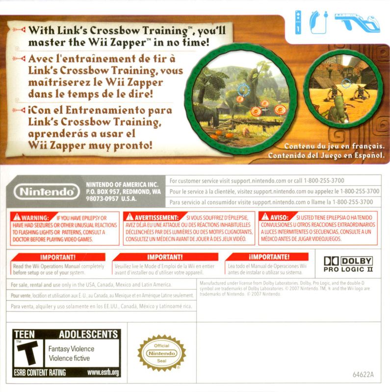 Back Cover for Link's Crossbow Training (Wii) (Bundled with Wii Zapper)