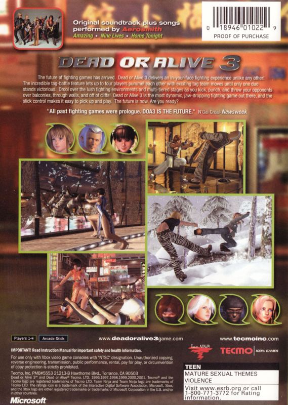 Back Cover for Dead or Alive 3 (Xbox)