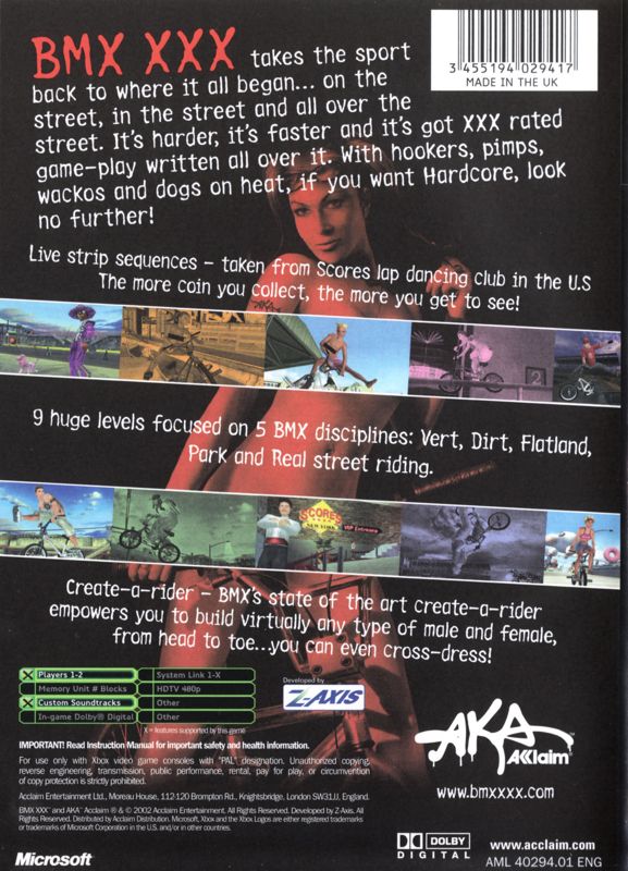 Back Cover for BMX XXX (Xbox)