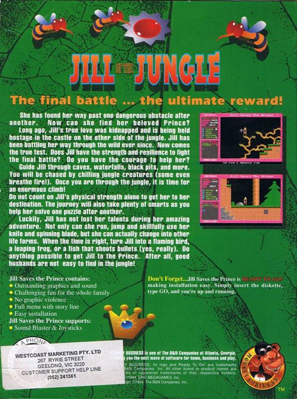 Back Cover for Jill of the Jungle: Jill Saves the Prince (DOS)