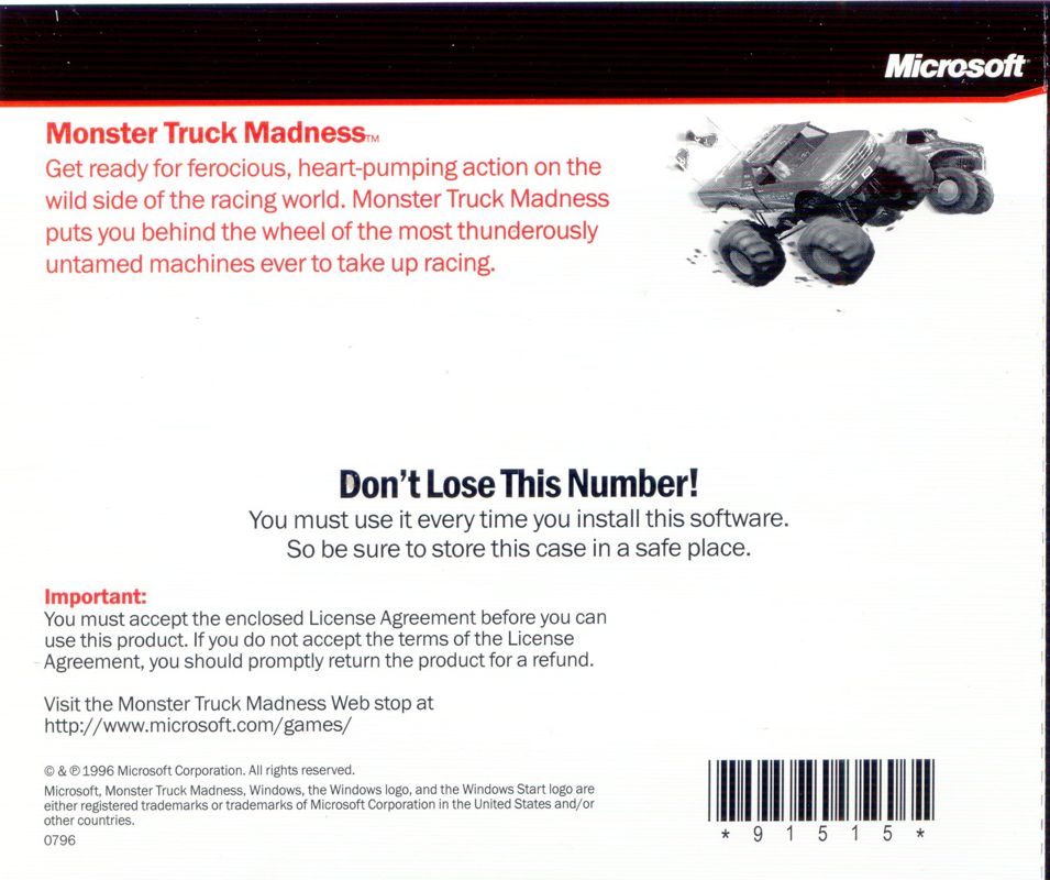 Other for Monster Truck Madness (Windows): Jewel Case - Back