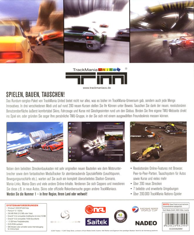 Back Cover for TrackMania United (Limited First Edition) (Windows)