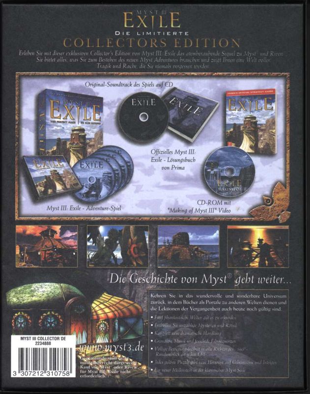 Back Cover for Myst III: Exile (Collector's Edition) (Macintosh and Windows)