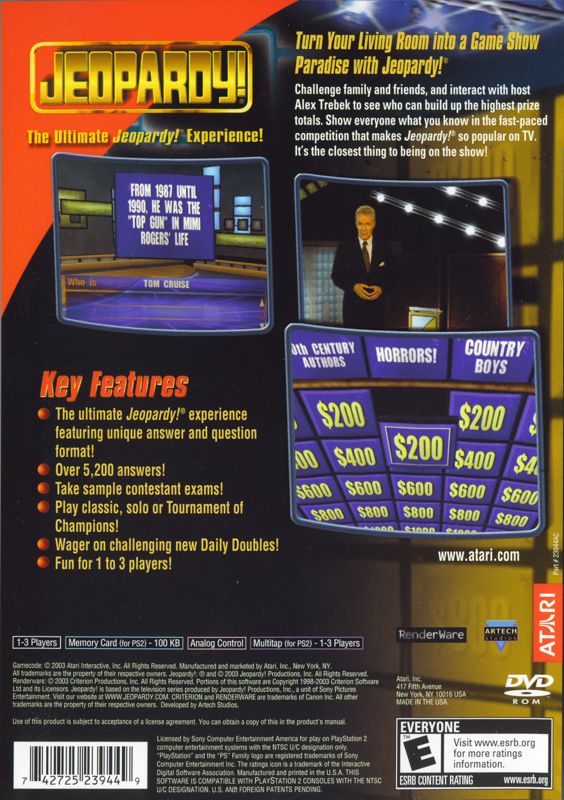 Back Cover for Jeopardy! (PlayStation 2)