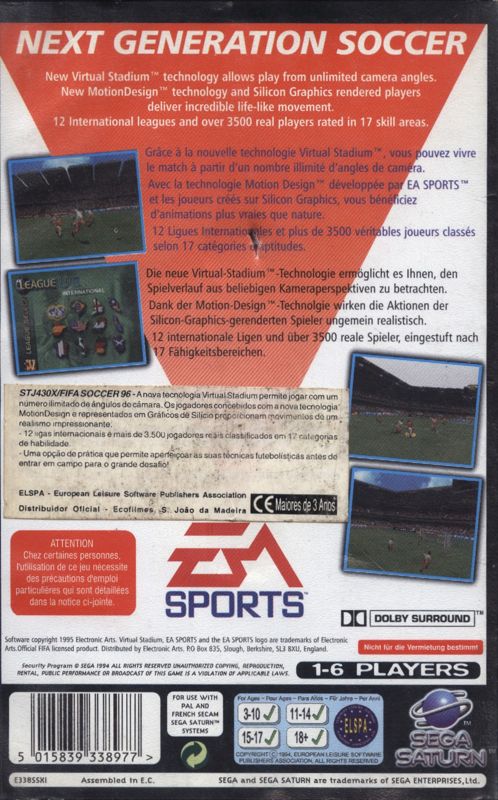 Back Cover for FIFA Soccer 96 (SEGA Saturn)