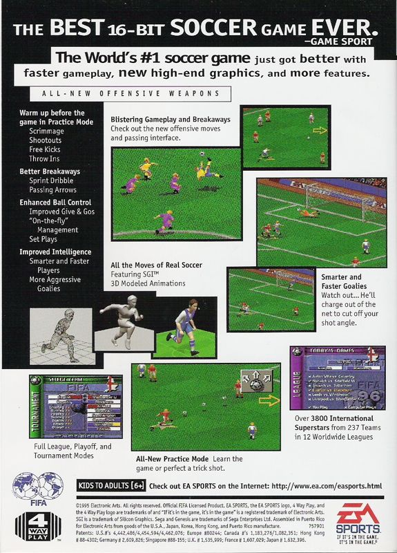 Back Cover for FIFA Soccer 96 (Genesis)