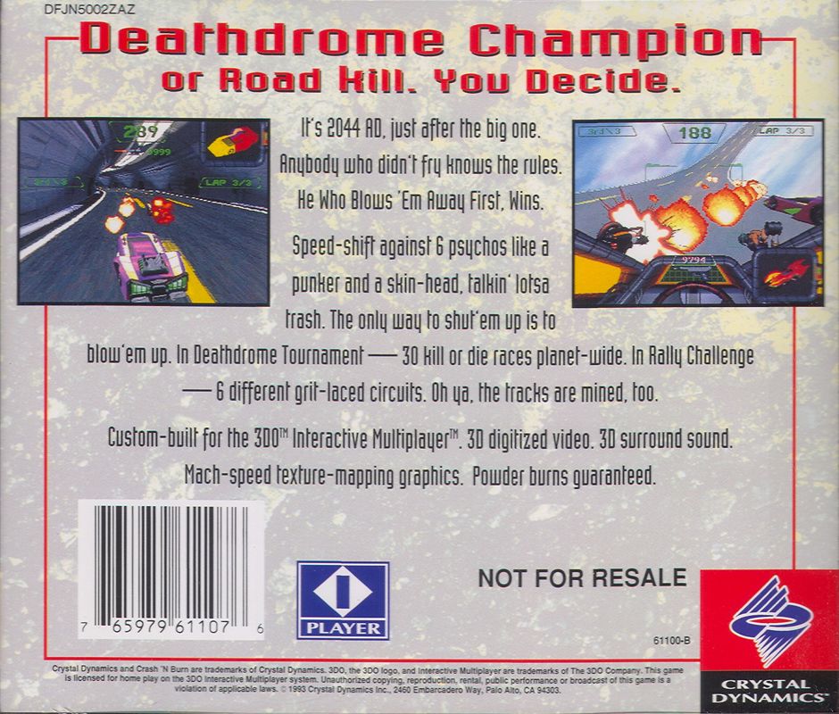 Back Cover for Crash 'n Burn (3DO)