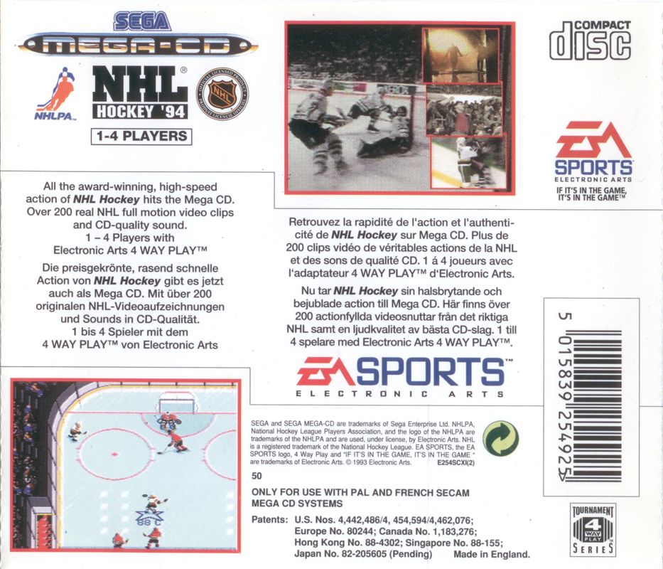 Back Cover for NHL '94 (SEGA CD)