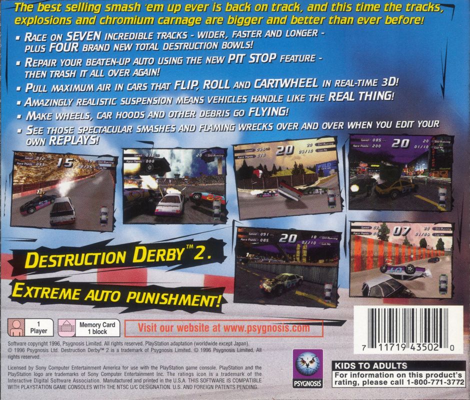Back Cover for Destruction Derby 2 (PlayStation)