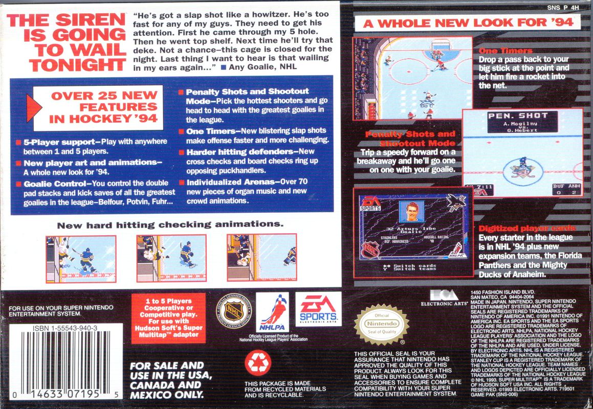 NHL '94 cover or packaging material MobyGames