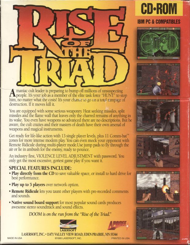 Back Cover for Rise of the Triad: The HUNT Begins (Deluxe Edition) (DOS)