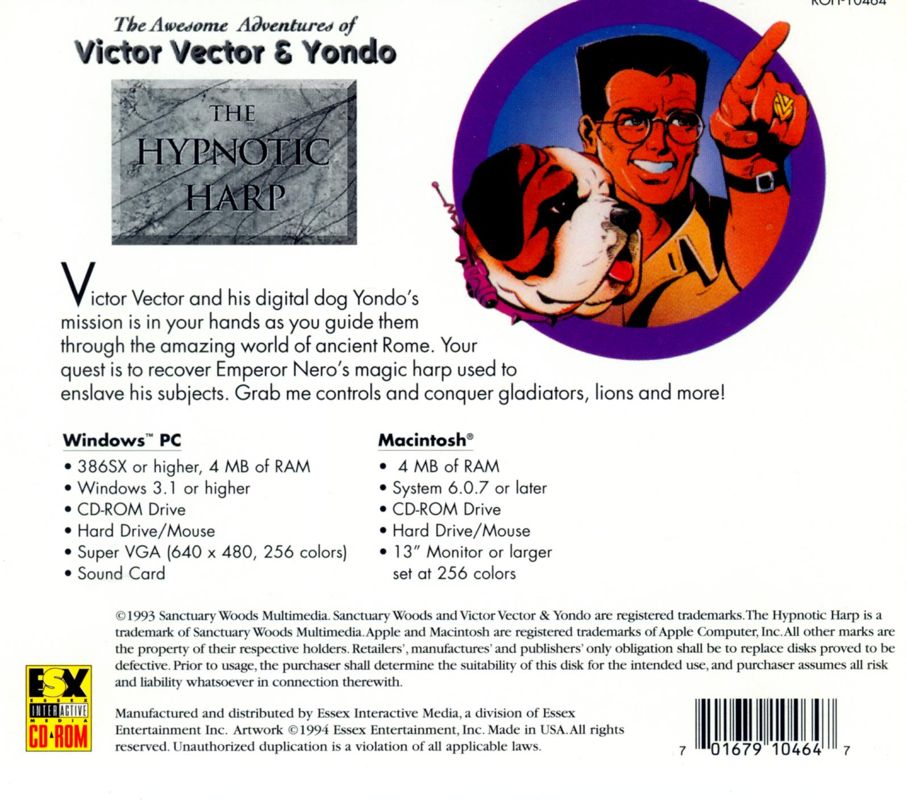 Back Cover for The Awesome Adventures of Victor Vector & Yondo: The Hypnotic Harp (Macintosh and Windows 3.x)