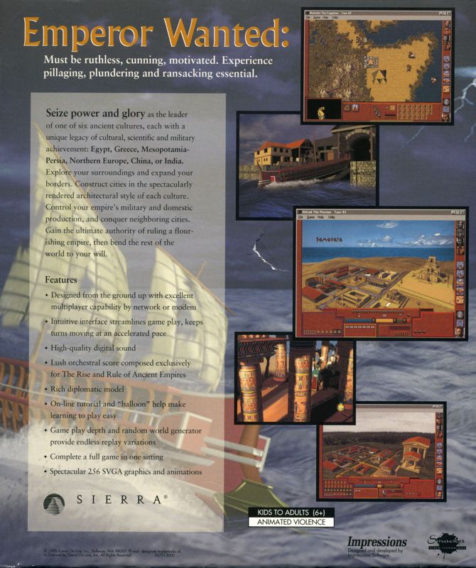 Back Cover for The Rise & Rule of Ancient Empires (Windows and Windows 3.x)