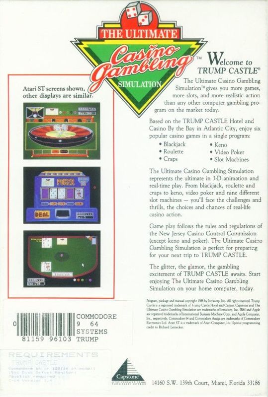 Back Cover for Trump Castle: The Ultimate Casino Gambling Simulation (Commodore 64)