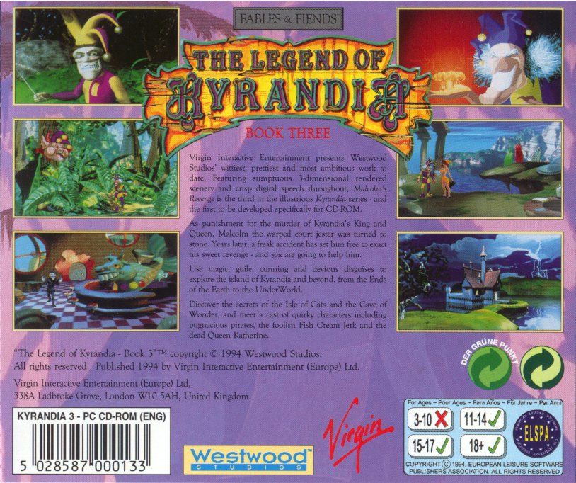 Other for The Legend of Kyrandia: Book 3 - Malcolm's Revenge (DOS): Jewel Case - Back