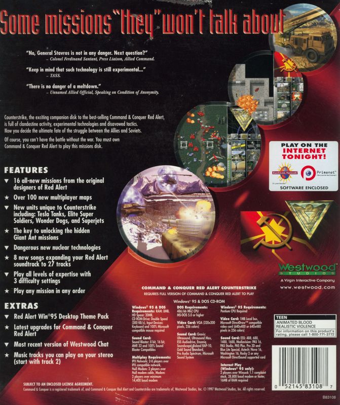 Back Cover for Command & Conquer: Red Alert - Counterstrike (DOS and Windows)
