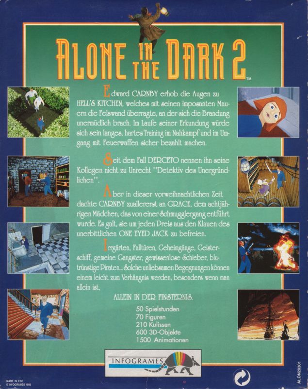 Back Cover for Alone in the Dark 2 (DOS) (3.5" Disk Release)
