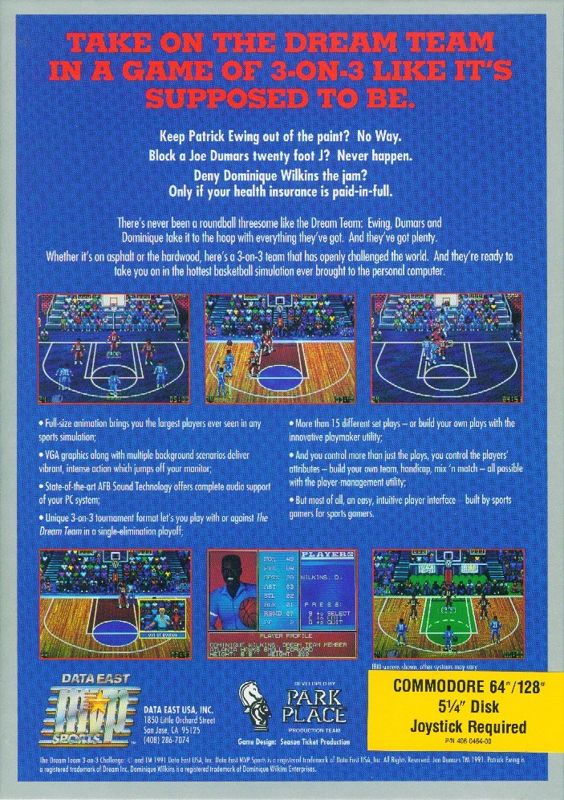 Back Cover for The Dream Team: 3 on 3 Challenge (Commodore 64)