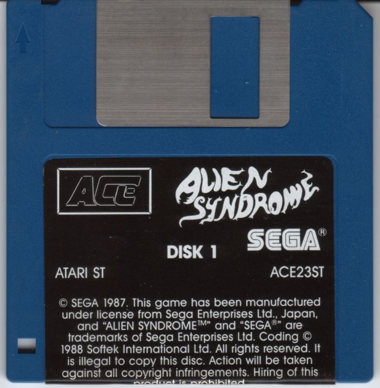 Media for Alien Syndrome (Atari ST): Disk 1/2
