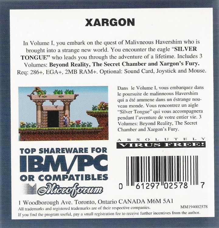 Back Cover for Xargon (DOS) (A little plastic case)