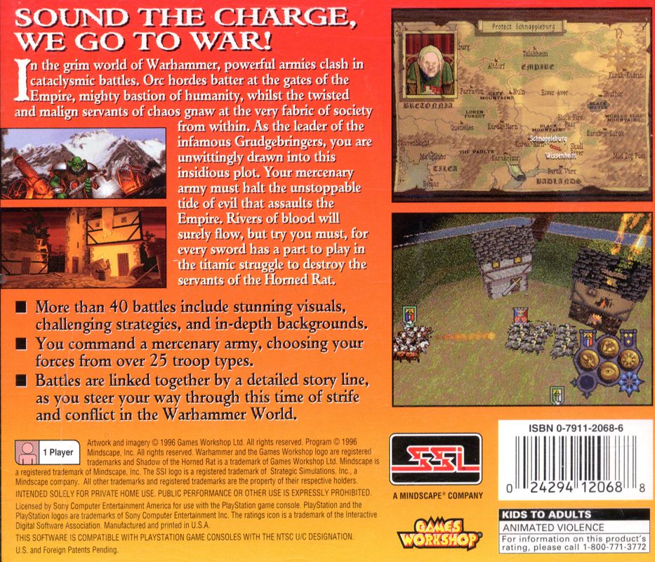 Back Cover for Warhammer: Shadow of the Horned Rat (PlayStation)