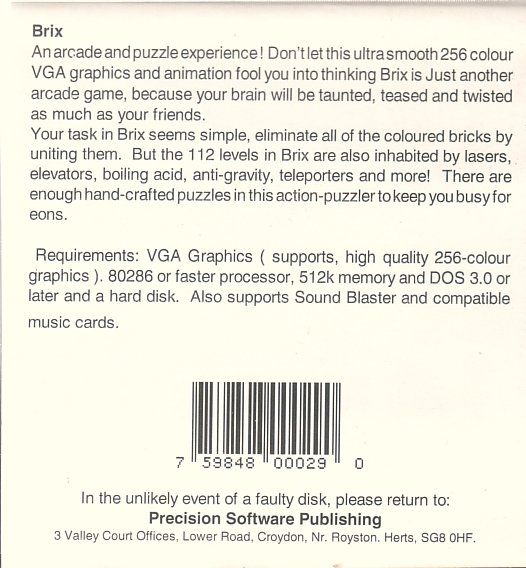 Back Cover for Brix (DOS)