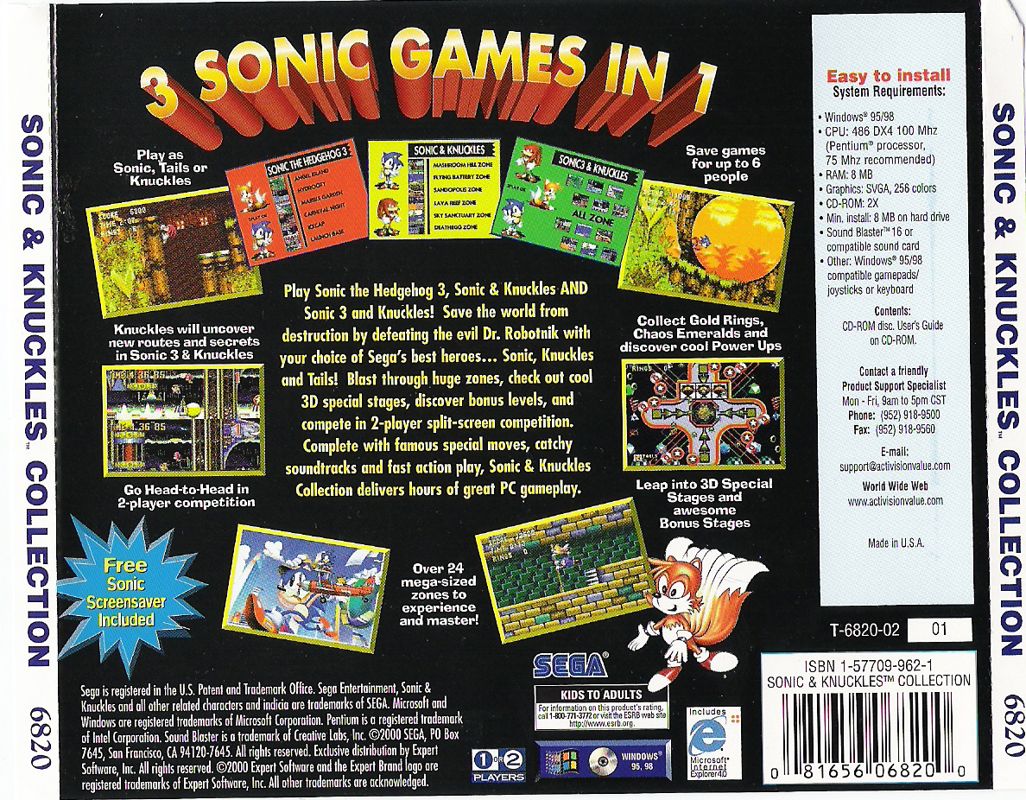 Back Cover for Sonic & Knuckles Collection (Windows) (Expert Software release)