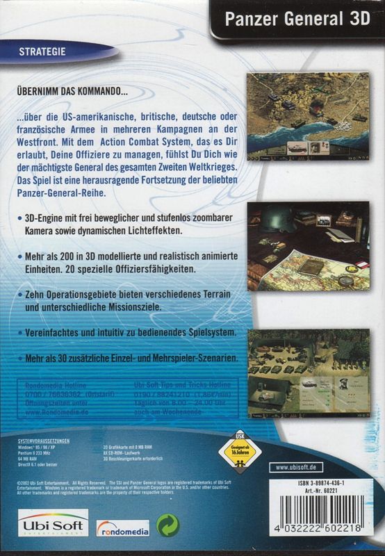 Back Cover for Panzer General 3D Assault (Windows) (Ubisoft eXclusive release)
