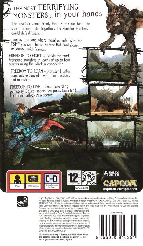 Back Cover for Monster Hunter: Freedom (PSP)