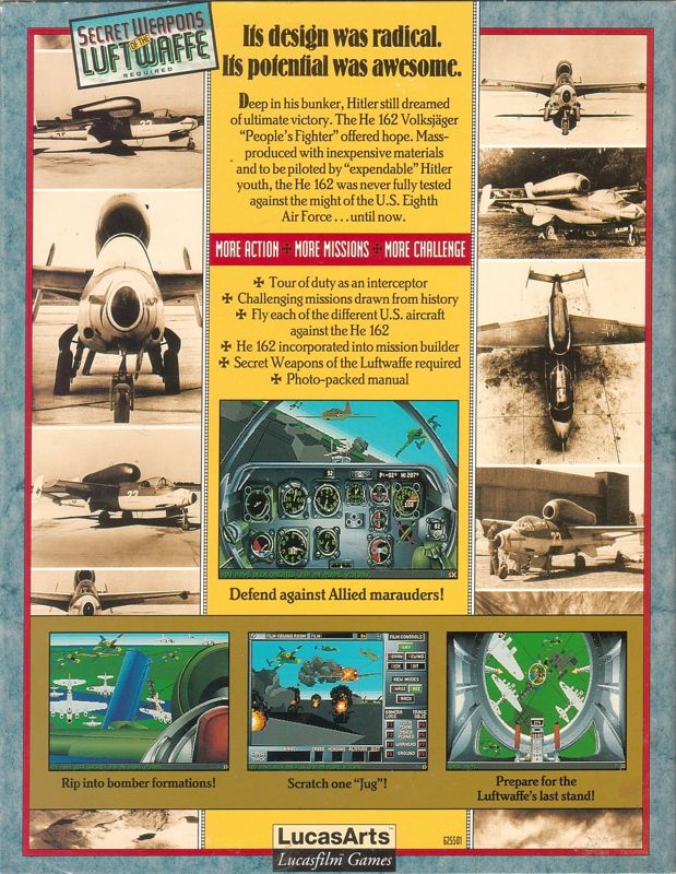 Back Cover for He 162 Volksjäger Tour of Duty (DOS) (5.25" Disk release)