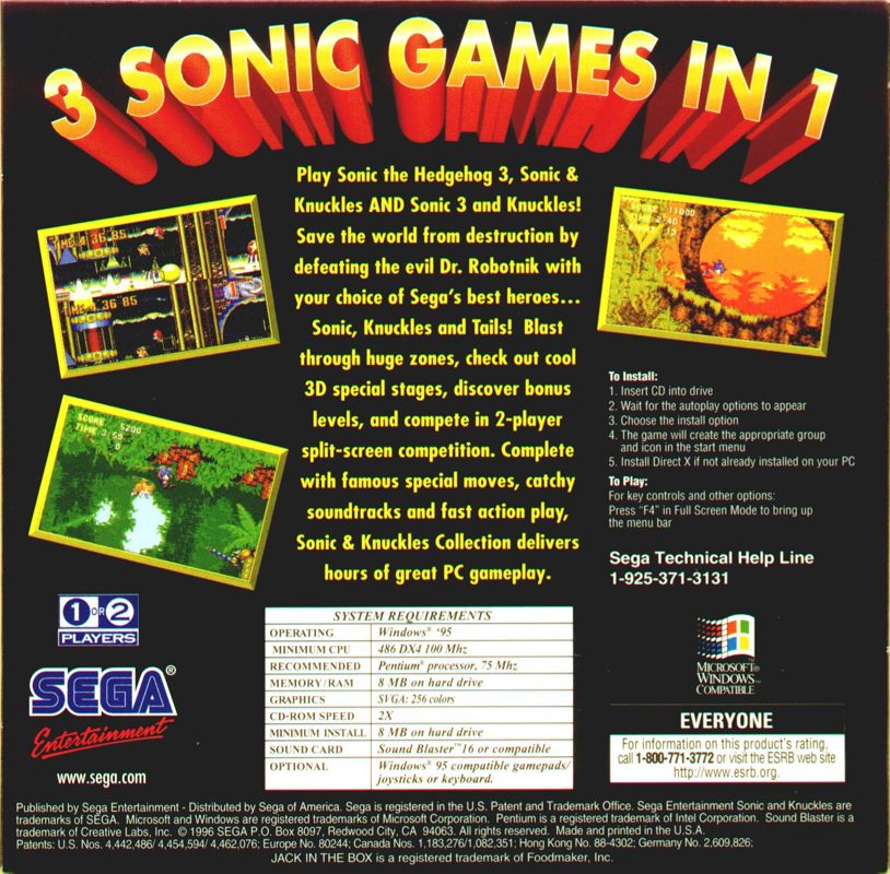 Sonic & Knuckles Collection Windows PC CD-ROM Sega!